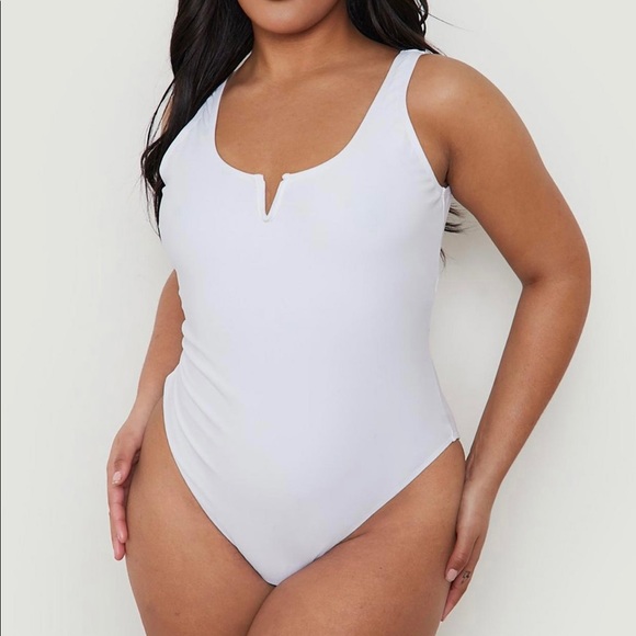 Plus Notch Front Control Swimsuit - White - Picture 1 of 5